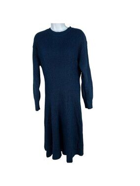 Emery Rose Womens Navy Blue Knit Midi Sweater Dress M Crew Neck Long Sleeve